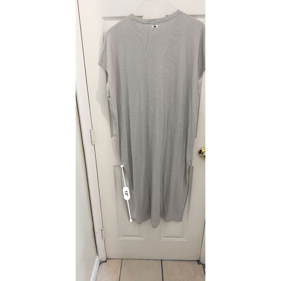 Lunya Cotton Midi Dress Cap Sleeve Striped Boxy Size Large XL White Black - Picture 9 of 10